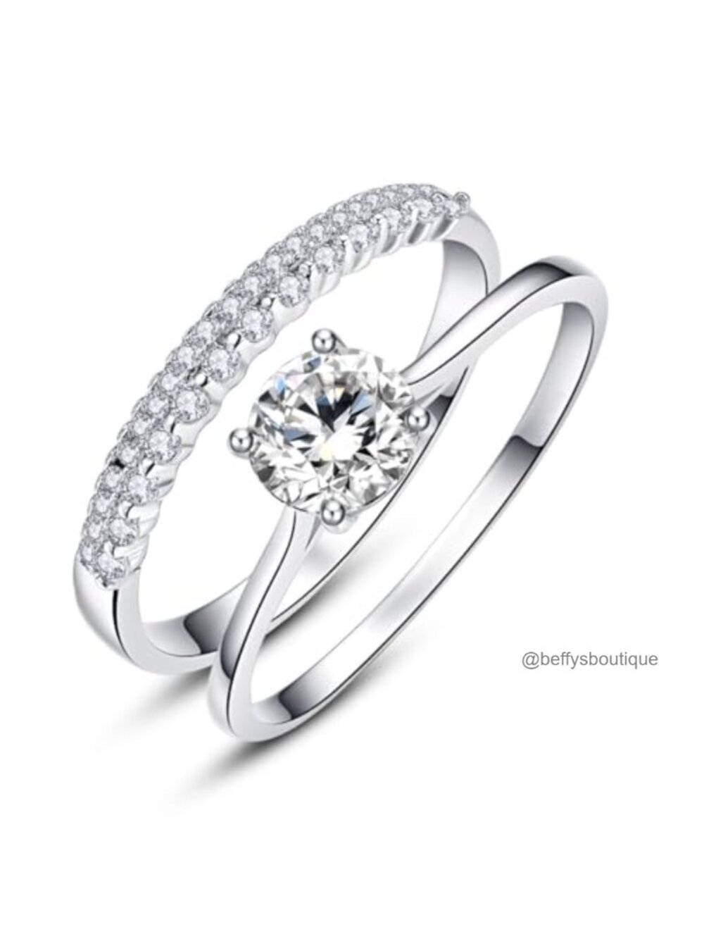 White Gold Plated Bridal Ring Set Round Cut CZ Engagement Wedding Band Women
